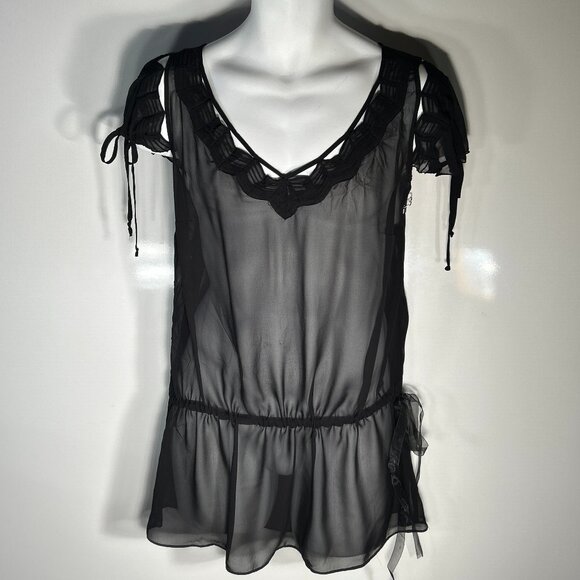 Worthington SZ XL Black Sheer Peplum Tunic Top Boho Dark Romance Goth Whimsigoth - Picture 1 of 6